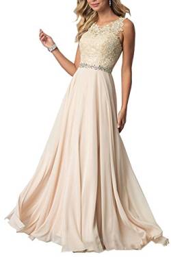 Beyonddress Damen Chiffon Spitze Abendkleider Elegant Brautkleid Festkleid Ballkleider(Champagne lang,38) von Beyonddress