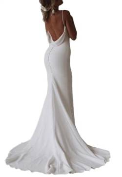 Beyonddress Damen Satin Brautkleider für Braut Lang Meerjungfrau Hochzeitskleider V-Ausschnitt Brautkleider,Weiß 03,DE34 von Beyonddress