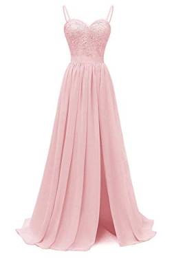 Beyonddress Damen Schatzhals Brautjungfernkleider Abendkleider Spitze Chiffon Ballkleid Elegant für Hochzeit Lang (Rosa,36) von Beyonddress