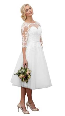 Beyonddress Damen Spitze Brautkleider Kurz Hochzeitskleid Appliques Standesamt Brautmode Brautkleider(Weiß) von Beyonddress