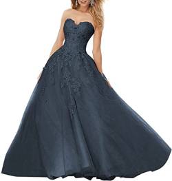 Beyonddress Damen Spitzen Abendkleider Applikationen Ballkleid Rückenfrei langes Quinceanera Kleid formelles Abschlussballkleid(Navy Blau,40) von Beyonddress