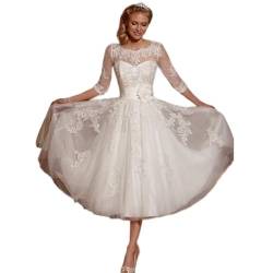 Beyonddress Frauen Blume Spitze Brautkleider Kurz Hochzeitskleider mit Ärmel Applique Brautkleider Brautmode,Elfenbein 11,DE42 von Beyonddress