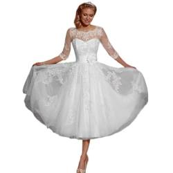 Beyonddress Frauen Blume Spitze Brautkleider Kurz Hochzeitskleider mit Ärmel Applique Brautkleider Brautmode,Weiß 11,DE46 von Beyonddress