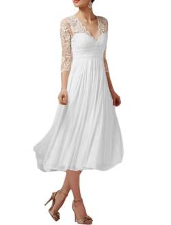 Beyonddress Frauen Chiffon Brautkleider für Braut Teelänge Hochzeitskleider mit Ärmel Strand Brautkleider Langarm BrautmodeWeiß 07,DE38 von Beyonddress