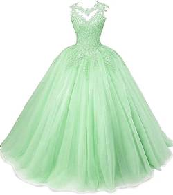 Beyonddress Frauen Prinzessin Abendkleider Quinceanera Kleider Spitze Applikationen Tüll Ballkleid Party Kleider(Minze,34) von Beyonddress