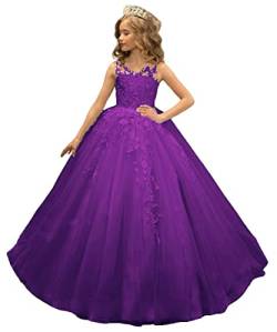 Beyonddress Mädchen Spitze Blumenmädchenkleider für Hochzeits Erstkommunion Ballkleid Kinder Pageant Kleider(Violett,12 Jahre) von Beyonddress