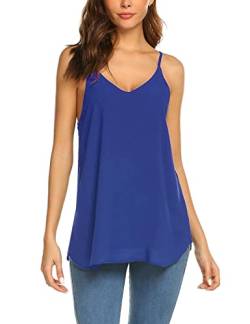 Beyove Damen Ärmellose Bluse Chiffon V-Ausschnitt Elegant Weste Top Hemdbluse Doppelschicht Sommer Loose fit T Shirt Indigo M von Beyove