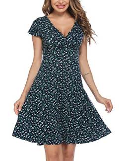 Beyove Damen Blumenkleid A Linie Elegant Sommerkleider Blumenmuster Knielang Floral Freizeitkleid Kurzarm Casual Jersey Damenkleider V Ausschnitt Sommer S 36 von Beyove