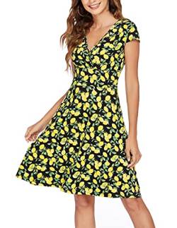 Beyove Damen Blumenkleider A Linie Sommer Knielang Sommerkleid Jerseykleider Floral Blümchenkleid Tailliert Casual Freizeitkleid Festlich XL 42 von Beyove