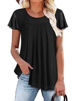 Beyove Damen Bluse Elegant Rüschen Ärmel Blusentops Shirts Rundhals Tunika Doppellagig Blusenshirt sexy Oberteil Schwarz M von Beyove