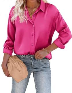 Beyove Damen Bluse Elegant V-Ausschnitt Satin Langarm Casual Oberteile Locker Hemd Einfarbig Lose Langarmshirt von Beyove