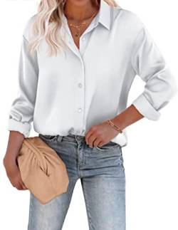 Beyove Damen Bluse Satin Seide V-Ausschnitt Hemden Elegant Langarm Business Oberteile mit Knöpfen Tops Lose Langarmshirt Weiß XL von Beyove