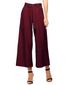 Beyove Damen Culotte 7/8 Weite Hose Sommerhose Schlaghose Elegante Business Hosen Gestreifte Anzughosen Palazzo Hose Sommerhose mit Gürtel Weinrot XL von Beyove