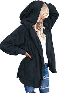 Beyove Damen Plüschjacke Winterjacke Teddy Warm Hoodie Pullover Mit Kapuze Winter Reißverschluss Kapuzenjacke mit Tasches Einfarbig Lässige Jacken Mantel Oberteile Blau L von Beyove