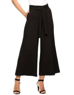 Beyove Hose Damen Elegant High Waist Sommerhose 7/8 lang Damenhose Palazzo Hose mit weitem Bein Schwarz XL von Beyove