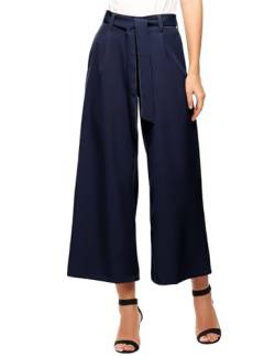 Beyove Hose Damen High Waist Anzughosen Elastische Taille Freizeithose Lose Weitem Bein Damenhosen für Business Büro Alltag Dunkelblau XL von Beyove