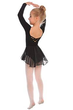 Beyove Mädchen Ballettkleidung Rückenfrei Ballettkleid Baumwolle Langarm Balletttrikot Ballettanzug Kinder Tanzkleid Tanzbody mit Rock Tütü Schwarz 130 von Beyove