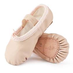 Ballettschuhe aus Leder Ballettschläppchen Tanzschuhe Gymnastikschuh mit Ganze Ledersohle für Kinder Damen Beige 23 von Bezioner