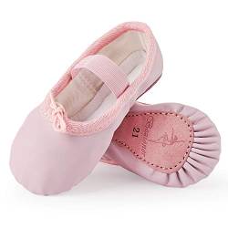 Ballettschuhe aus Leder Ballettschläppchen Tanzschuhe Gymnastikschuh mit Ganze Ledersohle für Kinder Damen Rosa 20 von Bezioner