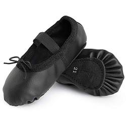 Ballettschuhe aus Leder Ballettschläppchen Tanzschuhe Gymnastikschuh mit Ganze Ledersohle für Kinder Damen Schwarz 25 von Bezioner