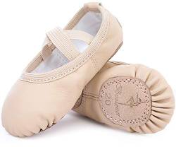 Ballettschuhe aus Leder Ballettschläppchen Tanzschuhe Gymnastikschuh mit Geteilte Ledersohle für Kinder Damen Beige 20 von Bezioner