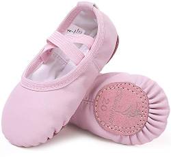 Ballettschuhe aus Leder Ballettschläppchen Tanzschuhe Gymnastikschuh mit Geteilte Ledersohle für Kinder Damen Rosa 22 von Bezioner