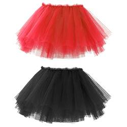 Bezioner 2 PCS Tüllrock Damen,Tütü Rock Damen 5 Lagig Festival Outfit Frauen Party Halloween Kostüme Ballettkleidung Tanzrock Rot+Schwarz von Bezioner