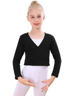 Bezioner Kinder Ballett Wickeljacke Mit Fleece Gymnastik Tanz Ballettjacke Lange Ärmel für Mädchen Damen Schwarz L(130-150cm) von Bezioner