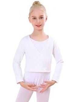 Bezioner Kinder Ballett Wickeljacke Mit Fleece Gymnastik Tanz Ballettjacke Lange Ärmel für Mädchen Damen Weiß XL(über 150cm) von Bezioner