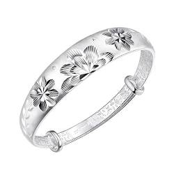 Armband, Armband, Silberarmband, Geschenke, Sterling-Silber-Armband for Damen, Damen-Armband aus 925er-Sterlingsilber, handgeschnitzt, Lotusblume, verstellbarer Armreif, Damen-Silberschmuck, Geburtsta von BgnEhRfL