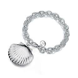 Armband, Armband, Silberarmband, Geschenke, Sterling-Silber-Armband for Frauen, Damen-Armband aus 925er-Sterlingsilber, modisches handgeschnitztes Muschel-Anhänger-Armband, elegantes Armband, Damen-Si von BgnEhRfL