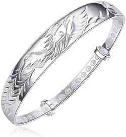 BgnEhRfL Armband Sterling Silber Armband for Damen,Damen 925 Silber Armreif Vintage Carve Phoenix Verstellbarer Armreif Damen Silberschmuck Geburtstagsgeschenke for Schwestern Freund Paare Mama von BgnEhRfL