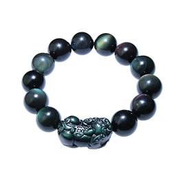 BgnEhRfL Herren-Armbänder, Obsidian-Armband, Piyao-Armband, natürlicher schwarzer Obsidian-Edelstein, Energie-Armband, verstellbare elastische Perle, zur Abwehr böser Geister, for Herren-Schmuck von BgnEhRfL