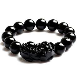 BgnEhRfL Herren-Armbänder, Obsidian-Armband, Piyao Schwarzes Armband, natürlicher schwarzer Obsidian, Regenbogen-Augenperle, Abwehr böser Geister, Talisman, Wohlstand, 12 mm (Color : Black_10mm) von BgnEhRfL