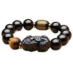 BgnEhRfL Herren-Armbänder, Obsidian-Armband, Reichtum Double Obsidian Yellow Tiger Eye Abwehr böser Geister, Double Pixiu, 16 mm (Color : Single Pixiu_10mm) von BgnEhRfL