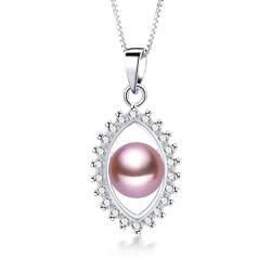 BgnEhRfL Perle, Perlenanhänger, Halskette, Sterlingsilber, 100% natürliche Süßwasserperlen-Anhänger for Frauen, Zirkon, modische echte Perlenkette (keine Kette) (Color : Purple no chain) von BgnEhRfL