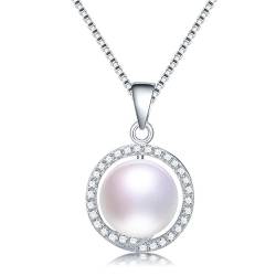 BgnEhRfL Perle, Perlenanhänger, Halskette, echter Süßwasserperlen-Anhänger, wunderschöne Sterlingsilber-Zirkon-Anhänger-Halskette for Frauen (Color : White) von BgnEhRfL