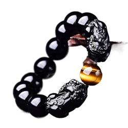 Herren-Armbänder, Obsidian-Armband, Doppeltes Piyao-Armband mit runden Perlen, natürliches schwarzes Obsidian-Tigerauge-Armband, verstellbar, zur Abwehr böser Geister, for Damen und Herren, 16 mm ( Co von BgnEhRfL