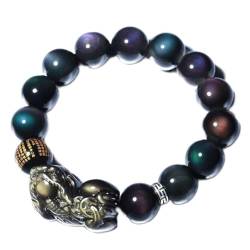 Herren-Armbänder, Obsidian-Armband, Feng Shui-Armband, Piyao, natürliches Eis, Regenbogenauge, Obsidian, runde Perlen, Kristall, Talisman, Armreif, schützt Glück, Liebe, Geld, glücklicher Wohlstand, 1 von BgnEhRfL