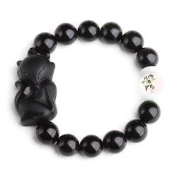 Herren-Armbänder, Obsidian-Armband, Natürliche mattierte Obsidianperlen, Kristall-Fuchs-Armreif, Feng-Shui-Armband for Männer/Frauen, Talisman, schützt Glück, Liebe, Geld, Reichtum, glücklicher Wohlst von BgnEhRfL