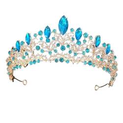 Tiara, Prinzessinnenkrone, Hochzeit Tiara Prinzessin Hochzeit Krone Braut Tiaras Krone Kopfschmuck Haarschmuck Frauen Party Braut Kopfschmuck (Farbe: H176 Gold Lila) (Color : H176 Gold Sky Blue) von BgnEhRfL