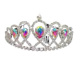 Tiara, Prinzessinnenkrone, Hochzeit Tiara Prinzessin Kristall Krone Hochzeit Braut Frauen Haarschmuck for Mädchen Geburtstag Mode Kopfschmuck Braut Tiara Clip (Farbe: LIN032B) (Color : Lin213a) von BgnEhRfL