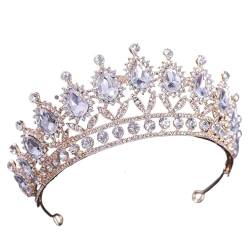 Tiara, Prinzessinnenkrone, Hochzeits-Tiara, Prinzessin, goldfarben, Krone, Haarschmuck, Luxus-Kristall-Tiara for Frauen, Hochzeit, Kopfschmuck, Braut-Haarschmuck (Farbe: Weißgold) (Color : White Gold von BgnEhRfL