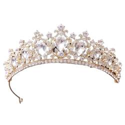 Tiara, Prinzessinnenkrone, Hochzeits-Tiara, Prinzessin, goldfarben, Krone, Haarschmuck, Luxus-Kristall-Tiara for Frauen, Hochzeit, Kopfschmuck, Braut-Haarschmuck (Farbe: Weißgold) (Color : White Gold von BgnEhRfL