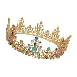 Tiara, Prinzessinnenkrone, Hochzeits-Tiara, Prinzessin, königliche Königin, Krone, Kristallstein, Hochzeits-Tiara for Frauen, Kostüm, Braut-Haarschmuck (Farbe: H014 bunt) (Color : H014 Gold Colorful von BgnEhRfL