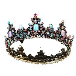 Tiara, Prinzessinnenkrone, Hochzeits-Tiara, Prinzessin, königliche Königin, Krone, Kristallstein, Hochzeits-Tiara for Frauen, Kostüm, Braut-Haarschmuck (Farbe: H014 bunt) (Color : H014 Gold White) von BgnEhRfL