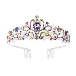 Tiara, Prinzessinnenkrone, Hochzeitstiara, Prinzessinnenkronen for Frauen und Mädchen, Prinzessinnenkrone mit Kämmen, Braut, Hochzeit, Abschlussball, Geburtstag, Kostüme, Kopfschmuck (Farbe: C7, Größe von BgnEhRfL