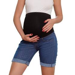 Bhome Schwangerschafts-Bermuda, Denim, Jeans-Shorts über dem Bauch, Vollteil, lässige Schwangerschaft, kurze Hose, Dunkelblau, Klein von Bhome