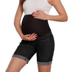 Bhome Schwangerschafts-Bermuda, Denim, Jeans-Shorts über dem Bauch, Vollteil, lässige Schwangerschaft, kurze Hose, Schwarz, Klein von Bhome