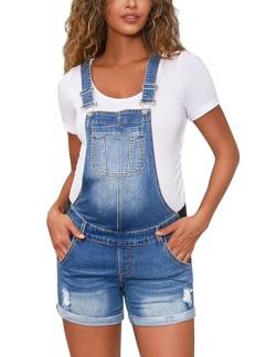 Bhome Schwangerschafts-Overall-Shorts, Sommer, Umstands-Denim, kurze Jeans, Latzhose, verstellbare Schnallenriemen, Blau, Medium von Bhome